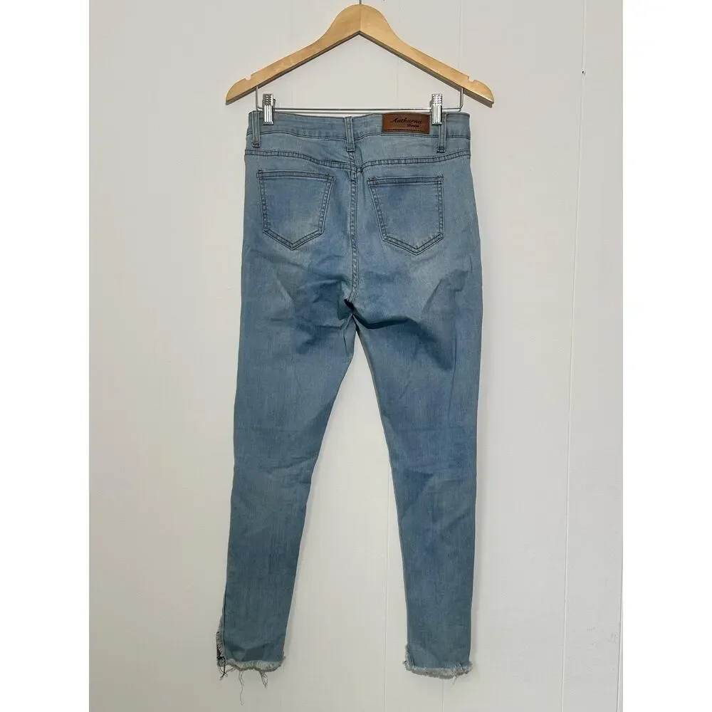 Authurna Denim Jeans Womens 9 Blue Light Wash Distressed‎ Fringe Hem Skinny
